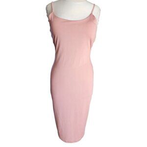 loveJ Blush Pink Slip Dress Women's Size L Spaghetti Strap Bodycon Midi